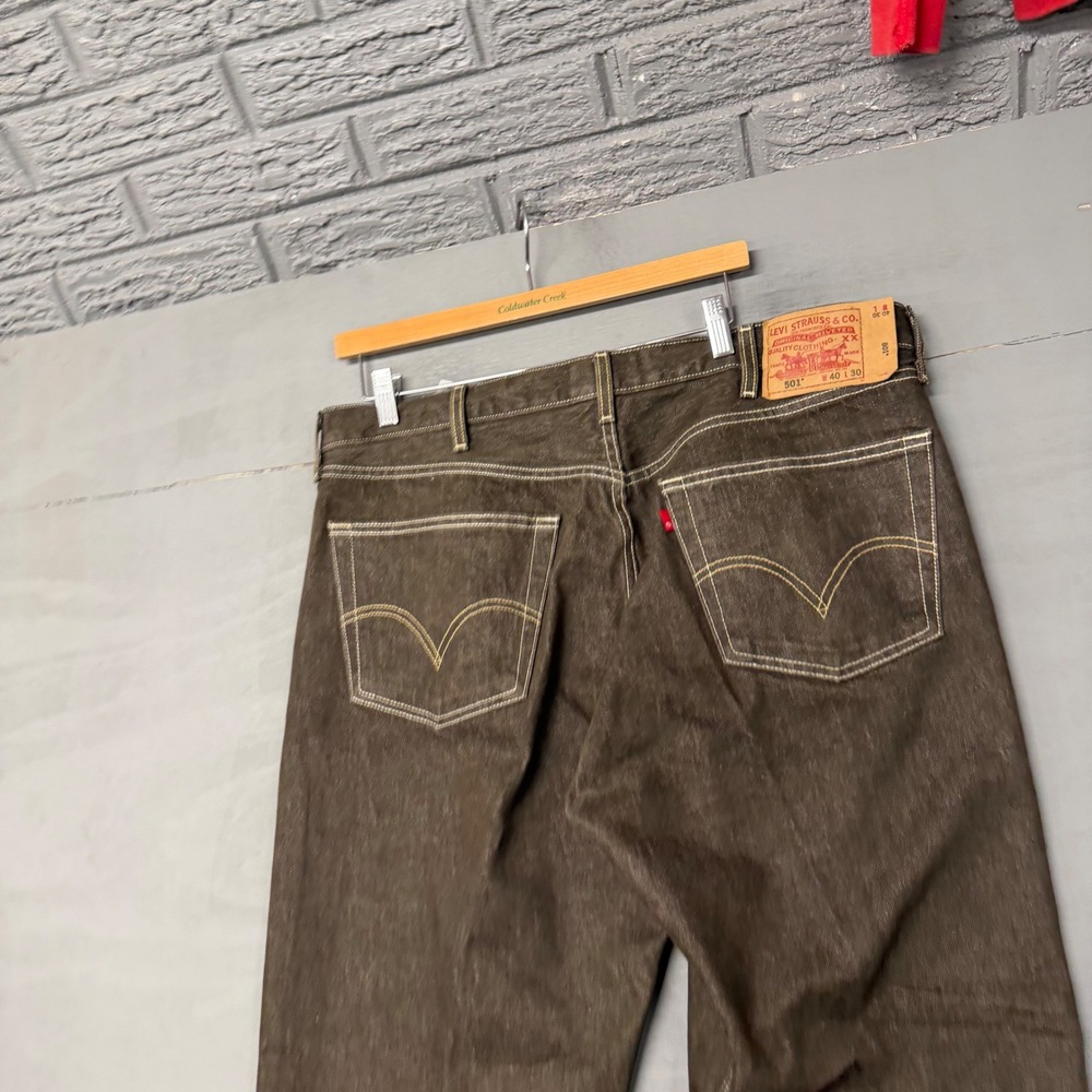 Levis 501 Original Fit Mens Brown Denim Contrast Stitch Jeans 40x30 Button Fly